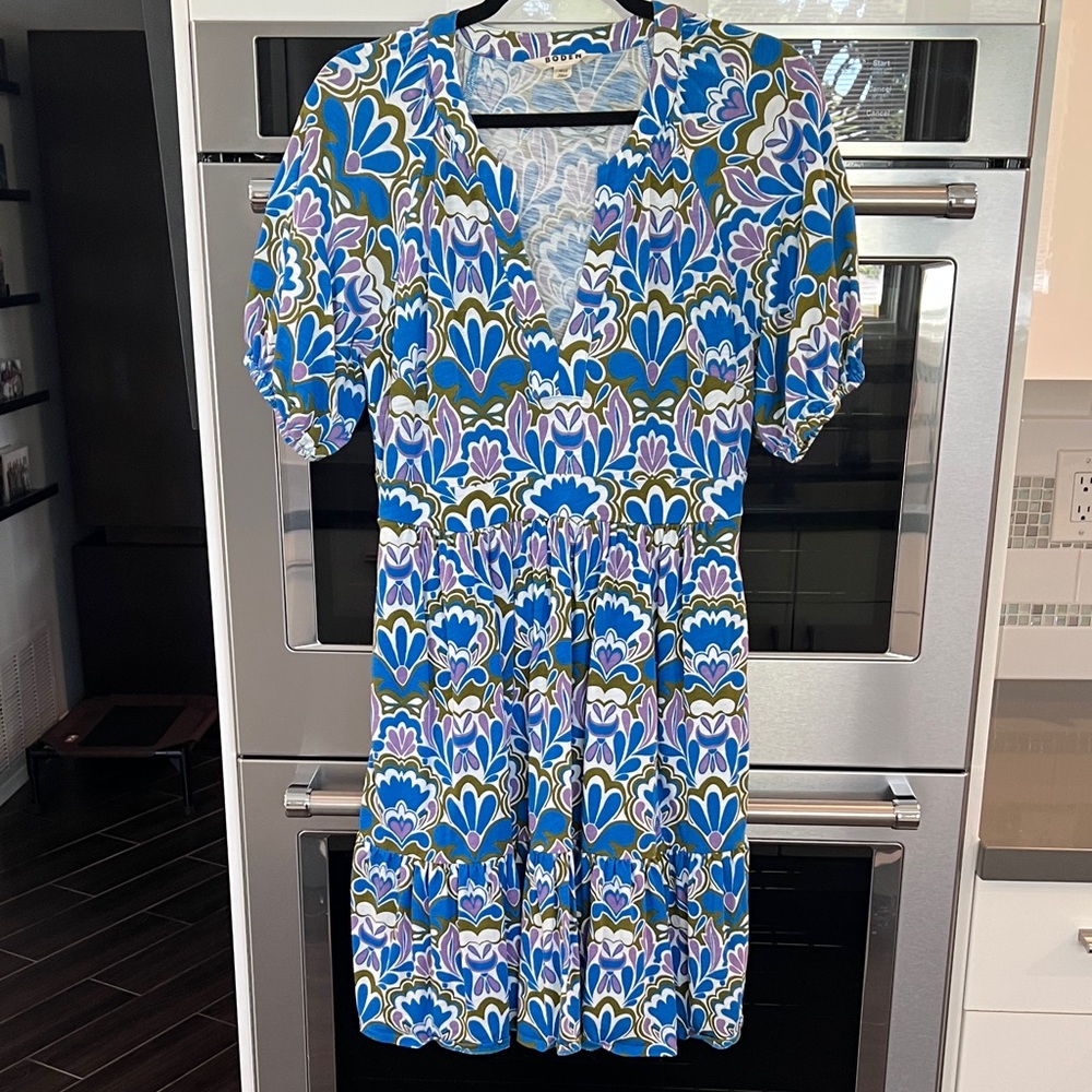 Blue Floral V-Neck Tiered Mini Dress